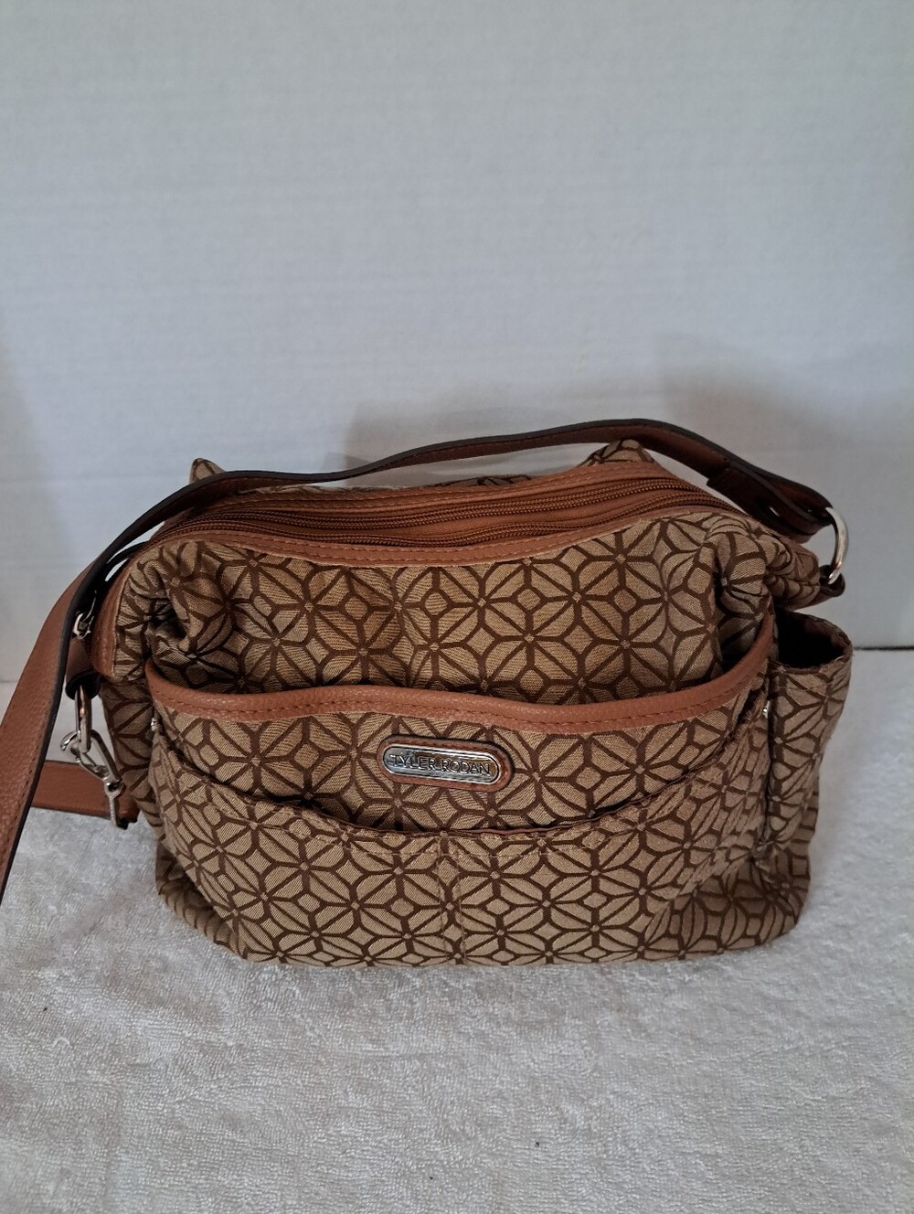 Tyler Rodan Tan Geometric Pattern Shoulder Bag